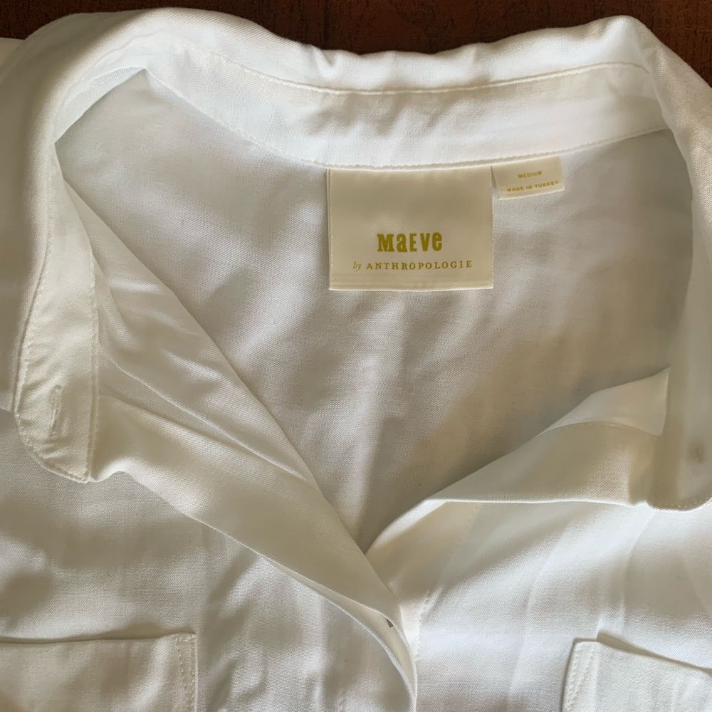 Anthropologie Maeve white button down blouse with tie front